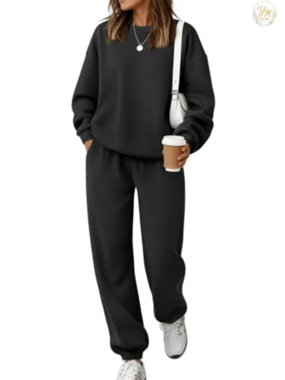 Womens 2 Piece Sweatsuit Set Oversized Drop Shoulder Crewneck Fleece Pullover